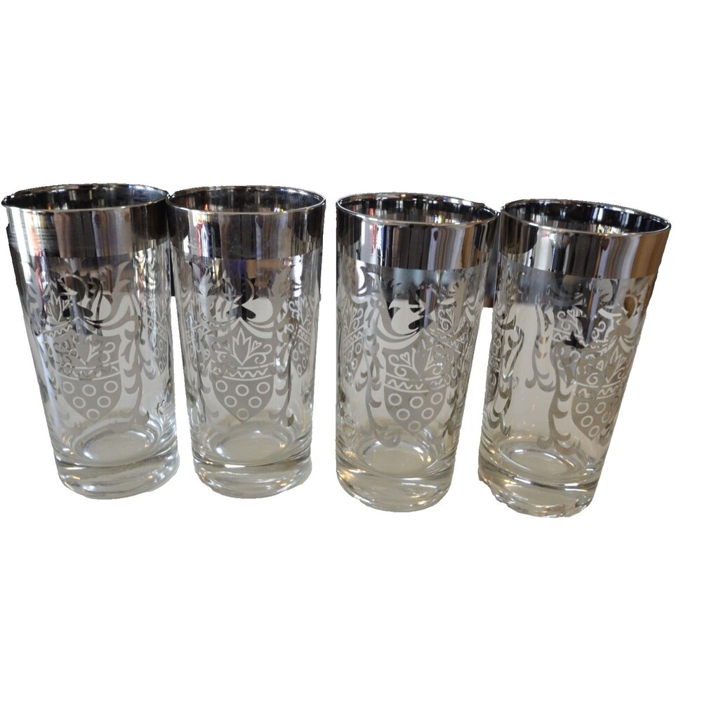 Vintage Kimiko Highball Glasses Set of 4 Gold Greek Key 1960s MCM Barware